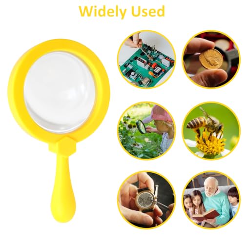 Rongon 5X Kids Magnifying Glass Handheld Jumbo Magnifier with Stand(Yellow) - color: Yellow