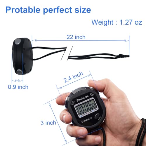Digital Stopwatch Timer with Replaceable Battery, Large Display, Simple Stop Watch for Sports, Easy to Use Timing Tool for Coaches and Referees (Black)