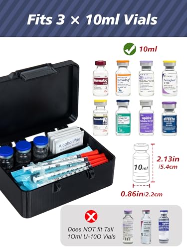 Peptide Case for Fridge, 3 Slots 10ml & 1 Slot 30ml Peptide Travel Case - color: 10ml-3 Slot-3d Black