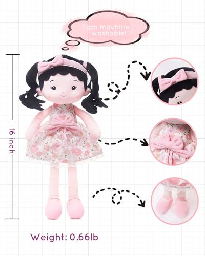 LeyaDoll Soft Plush Baby Doll 16'', First Rag Doll for 1 Year Old Girl Gift - color: Princess Peony-pink