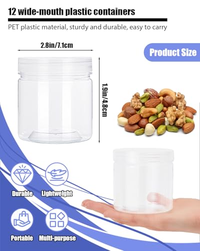 Plastic Storage Jars, 12 Pack Clear Storage Jars Wide Mouth Plastic Jars Clear Container With Lid For Lotion, Cream, Ointments, Makeup, Eye Shadow, Samples, Potravel Storage (4 oz) - size: 4 oz