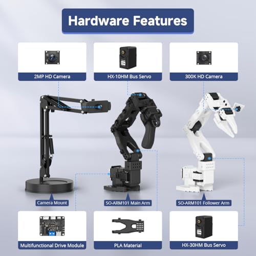 AI Robotic Arm Kit Hiwonder SO-ARM101 Compatible with LeRobot Open-Source Project Embodied Imitation Learning Robot Arm 12 High-Torque Bus Servos & Tutorials(DIY Kit, NO 3D Printed Part, Unassembled)