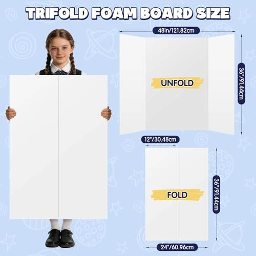 AKONEGE 2 Pack White Trifold Poster Board 36" x 48" Foam Core, Large Tri Fold Foam Poster Boards for Presentations, Science Fair Display, Photo Display, Office & School Projects, Event Exhibitions - size: 36" x 48"
