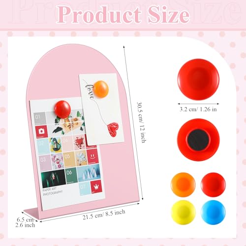 Shimeyao 2 Pcs Pink Magnetic Bulletin Board for Tabletops with 8 Magnets 12 x 8.5 Inch Memo Display Easel Stand for Home Office School Kitchen Table Supplies (Arched) - color: Pink, size: 12 x 8.5 Inch, style: Arched