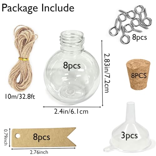8 Packs 100mL Mini Plastic Bottles with Corks, Small Potion Jars with 8 Eye Screws, 3 Funnels, Tags, Twines, Tiny Clear Vials, for Birthday Halloween Party Favor Decoration, DIY Crafts Gift - color: 100ML