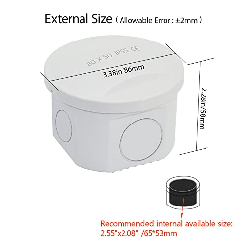 LeMotech Junction Box, Electrical Box IP55 Water Resistant Dustproof ABS Plastic Project Enclosure for Electronics White, External Size D3.3 x H2.2 inch - size: D3.3"x H2.2"