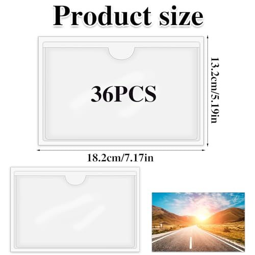 36 Pack Adhesive Index Card Pockets 5 x 7, Clear Top-Loading Holders - size: 5 x 7 Inches