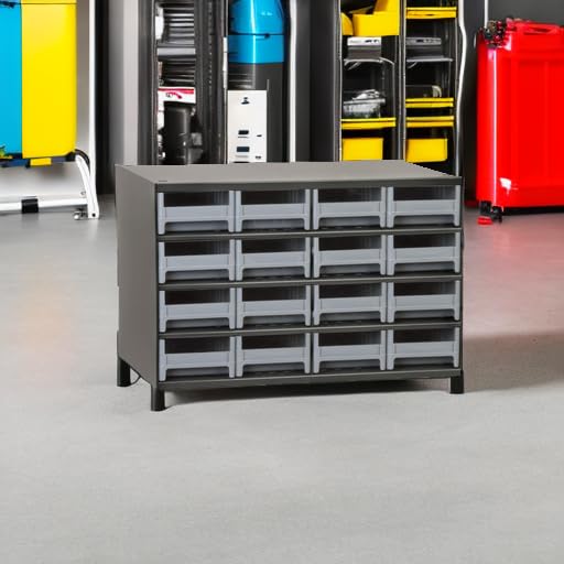 Akro-Mils 19416 Steel Parts Garage Storage Cabinet Organizer for Small Hardware, Nails, Screws, Bolts, Nuts, and More, 17-Inch W x 11-Inch D x 11-Inch H, 16-Drawer, Gray Cabinet/Gray Drawers - color: Gray Cabinet/Gray Drawers, size: 16-Drawer