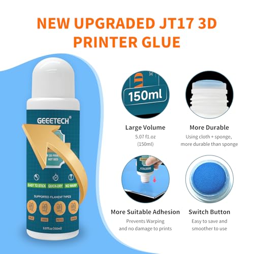 150ml 3D Printer Adhesive Glue, Perfect First Layer Adhesion, Prevents Warping on Heat Bed, Easy Release for PLA, PETG, ASA, TPU Filaments and Glass, PEI, Aluminum Various Build Plate, 5.07fl oz