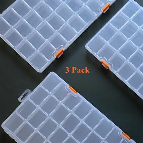 3 Pack 36 Grids Clear Plastic Storage Box with Dividers - size: 36 Grids