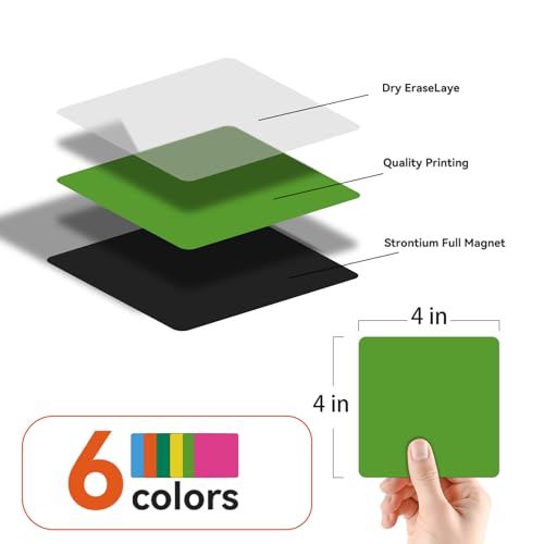 18 Packs, 4" x 4" Dry Erase Reusable Magnetic Sticky Notes, Magnets Labels, Widely Use to Post Notes for Whiteboard, Fridge, Locker, Cabinet, Door - Office & Classroom Supplies - style: 4x4, 18 Pcs- Full color