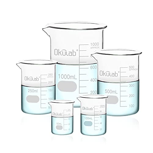 Glass Beaker Set, Low Form, Graduated 3.3 Borosilicate Glass Beakers (I PC of 50 100 250 500 1000ml) for Lab, Classroom, Craft, Kitchen, BKLGS5A1 - style: Vol.50ml,100ml,250ml,500ml,1000ml