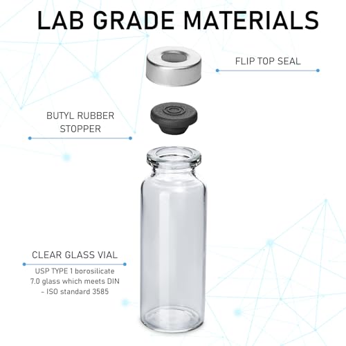 10 Pack 20ml Sealed Sample Glass Vials with Self Healing Injection Port - size: 20ML