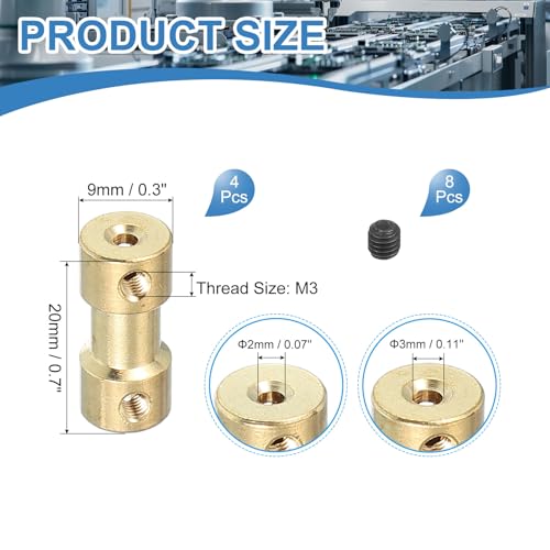 PATIKIL Shaft Coupling Joint 2mm to 3mm, 4 Pcs Brass Motor Shaft Coupler Extension Connector Rigid Sleeve Adapter Transmission Joint with M3 Screws for RC Car Airplane Tires Motor Robot - size: 2mm-3mm
