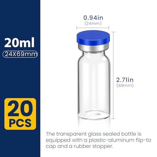 FURWEY 20ML Sterile Vials, Glass Empty Vials for Injection, 20 Pack - size: 20ML-20P