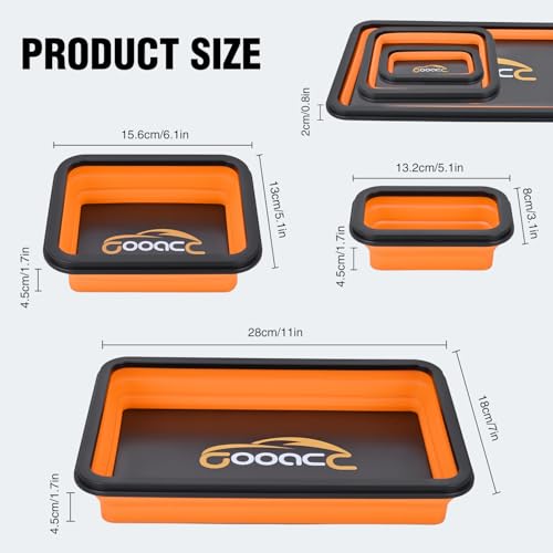 GOOACC 3 Sizes Collapsible Magnetic Parts Tray Set Orange - color: Orange