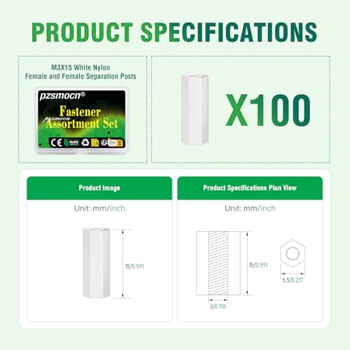 100pcs M3x15mm Nylon White Female-Female Hex Standoff Spacer Kit - size: M3*15 mm, style: White Female-Female Hex Standoff