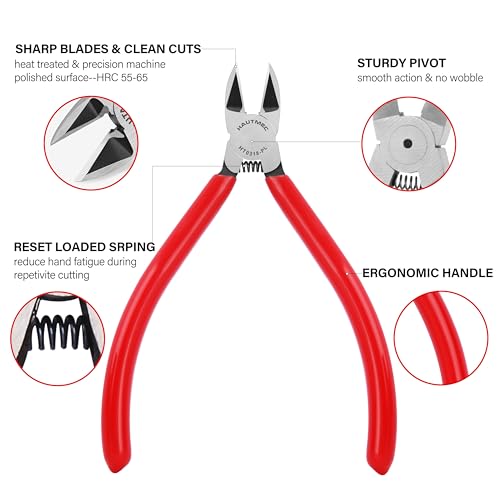 HAUTMEC 6" Flush Cutters Ultra Sharp Flush Cut Pliers 2PCS Small Wire Cutters for Crafting, Spring Loaded and Non-slip Grip Wire Snips for Plastic, Jewelry Marking, Zip Tie, Artificial Flowers - color: 6 Inch-2pcs