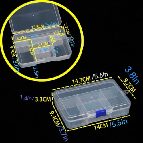 Chunmeng 5-Compartment Transparent Portable Split Storage Container with Sliding Buckle 5.6 x 3.8 x 1.3 inches Mini Container for Storing Jewelry Beads Fishing Hooks Nail Rhinestonesand Small Parts - color: Transparent 2