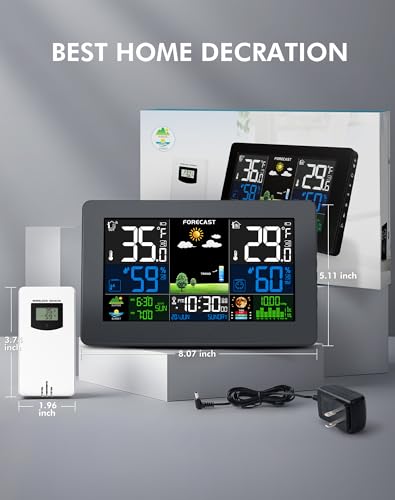 Weather Station Wireless Indoor Outdoor, 7.5" Large Color Display, Black - color: Black