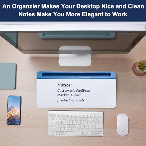 TSJ OFFICE Desktop Whiteboard Dry-Erase-Board - Computer Keyboard Stand White Board Surface Pad with Drawer, Desk Organizers with Accessories for Office, Home, School Supplies - Blue - color: Blue