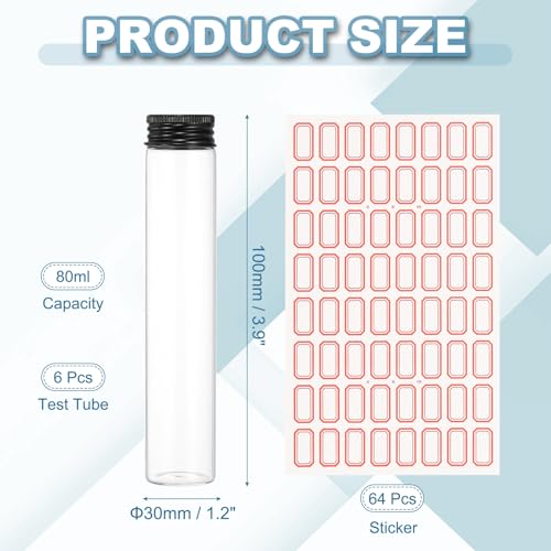 PATIKIL 80ml Test Tubes with Caps, 6Pcs 30x150mm Glass Clear Flat Bottom Test Tube Containers with Plastic Cap for Bead Party Candy Bath Salt Storage Scientific Experiment Plant(Black) - color: Black, size: 30x150mm