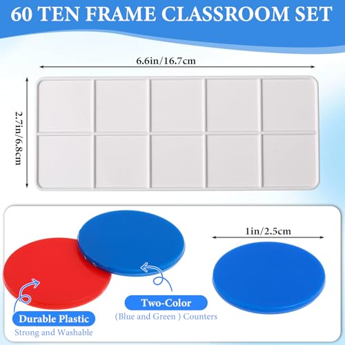 Soulchen 60 Sets Plastic Ten Frames for Kids Math, Red, Blue Counters - color: Red,blue