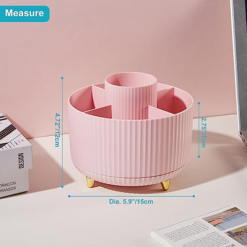 360 Degree Rotating Desk Pen/Pencil Holder, 5-Slot Organizer, Cute Pink Desk Accessory - color: Elegant Pink