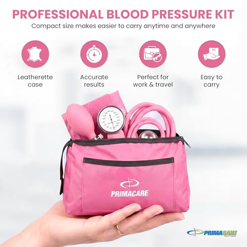 Primacare DS-9181-PK Professional Aneroid Sphygmomanometer and Sprague Rappaport Stethoscope, Manual Blood Pressure Kit with Cuff and Carrying Case, Pink - color: Pink