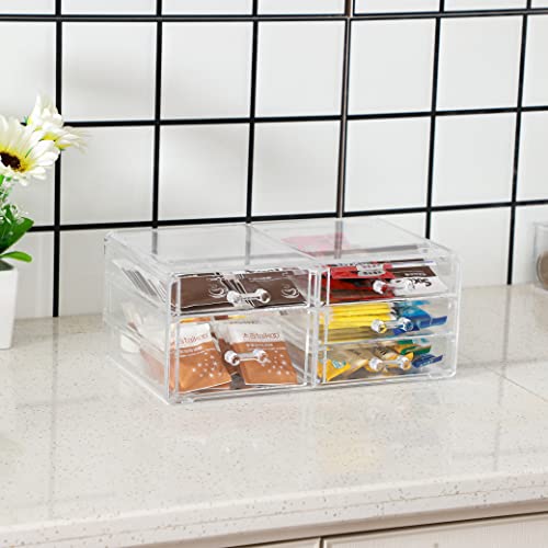Cq acrylic 1 Pack Clear Desk Organizer With Drawers,Stackable 5 Drawers Skincare Organizer,Cute Skin Care Organizers for Vanity Hair Clip,Jewelry,Beauty Product Desk and Makeup Organizers Countertop - size: 4 Small,1 Medium Drawer