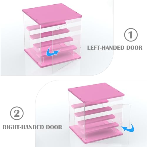 Acrylic Display Case for Collectibles, 5 Tier Figure Display Box with Door - color: Pink