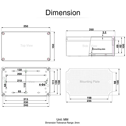 QILIPSU Junction Box with Mounting Plate 250x150x100mm, Clear Cover Plastic DIY Electrical Project Case IP67 Waterproof Dustproof Enclosure (9.8"x5.9"x3.9") - color: Clear Cover, size: 9.8"x5.9"x3.9"