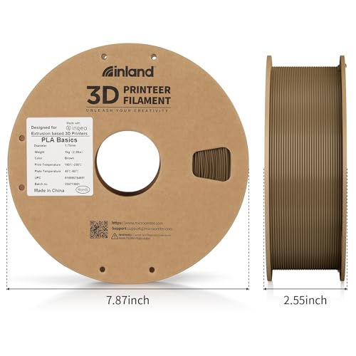 Inland PLA Basics Filament 1.75mm, 1kg Spool – Dimensional Accuracy ±0.02mm, Neatly Wound, Fits Most FDM 3D Printers (Brown, 1 Pack) - color: 1kg Brown
