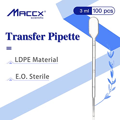 100pcs Sterile Transfer Pipettes, Vol. 3ml, 1ml Graduated, 140mm Long, Essential Oils Pipettes, Low-Density Polyethylene Material, Individual Peel-Pack, TPP3140-100 - style: Vol.3ml
