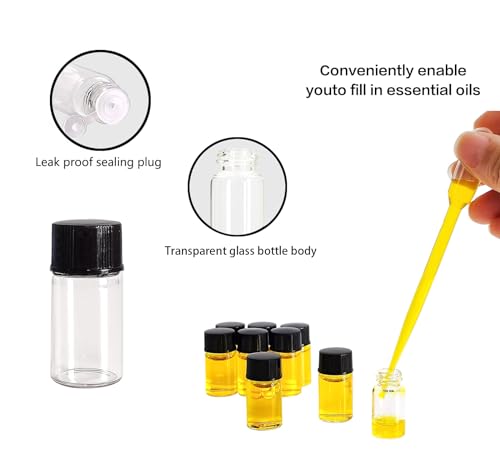 50PCS 3ml Clear Glass Vials,Small Liquid Sample Bottle with Screw Caps and Plastic Stoppers,for Travel Mini Essential Oil Bottle, Sample Perfume Bottles (3ml)