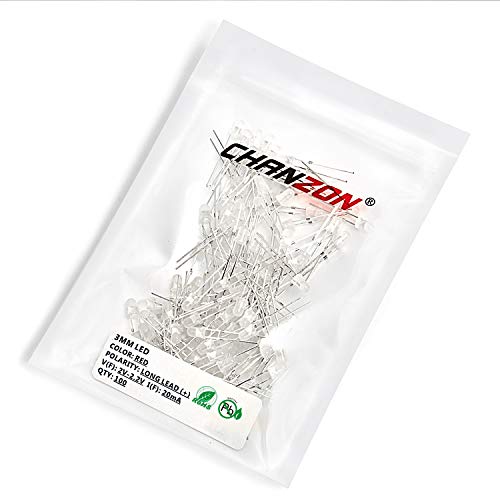CHANZON 100 pcs 3mm Red Diffused LED Diode Lights (DC 2V 20mA) - color: C) White-red (100pcs)