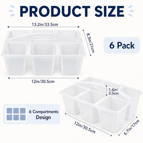 gisgfim 6 Pack Plastic Classroom Caddy with 6-Compartments Plastic Storage Caddies with Handle 6 Compartments Table Caddy Organizer Versatile Table Caddies for Classroom Office Storage, Clear Color - color: Clear