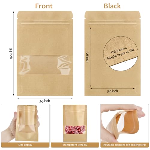 100 Pcs Small Resealable Seed Envelopes, Mini Kraft Bags with Window, 3.5"x5.5" Seed Packets Empty, Coffee Sample Bags, Food Spice Storage Bag - size: 3.5"x5.5"