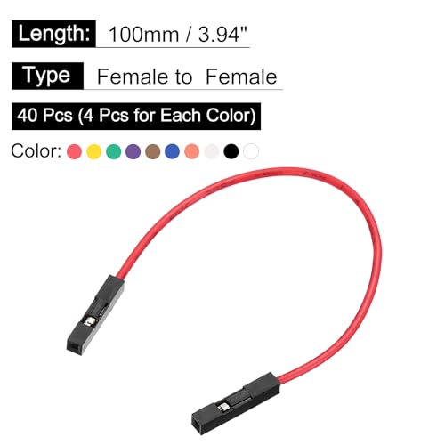 Generic Female to Female 1Pin Breadboard Jumper Wire 2.54mm Pitch Ribbon Cable 10cm Long Electronics Breadboard Ribbon Cables for Breadboard Electronic Projects Pack of 40
