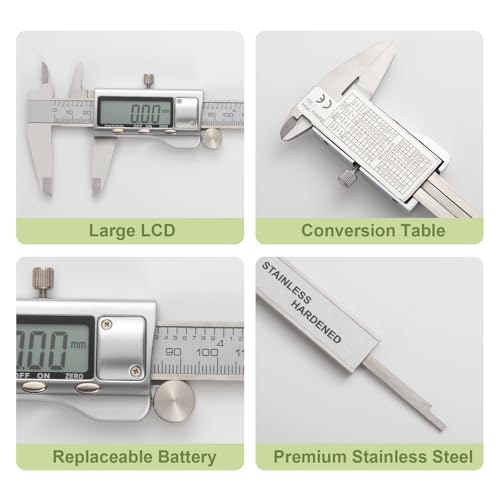 All-Metal Digital Caliper 0-6" Measuring Tool, Micrometer Caliper with Auto-Off Feature, Interchangeable Between inches and millimeters for DIY/Household and 3D Printing