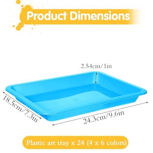 24Pcs Plastic Art Trays for Classroom Activity Craft Sand Trays Flat Storage Tray Serving Organizer Tray Stackable Bins for Painting Beads Office School DIY Projects 9.6 x 7.3 Inches