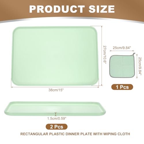 PATIKIL 15x10.6 Plastic Tray, 2 Pack Rectangular Plates Food Tray Wheat Plates Dishes Reusable Dessert Plate Trays with Cloth for Cake Fruits Salad Cupcake Steak Serving Green - color: Green, size: L(15"x10.6")