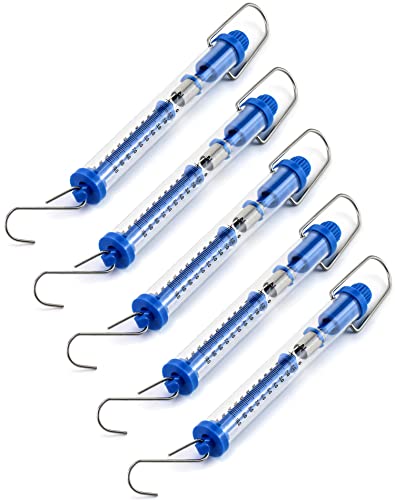 QWORK Plastic Tubular Spring Scale - 5 Pack 1000g/10N Capacity, Grams & Newton Calibration, Zeroing Capability, Clear Plastic Body Spring Balance Hanging Tube