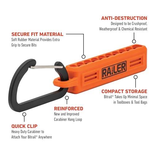 Portable 10-Hole Bit Storage Organizer with Carabiner Clip for Tool Kits - color: Black