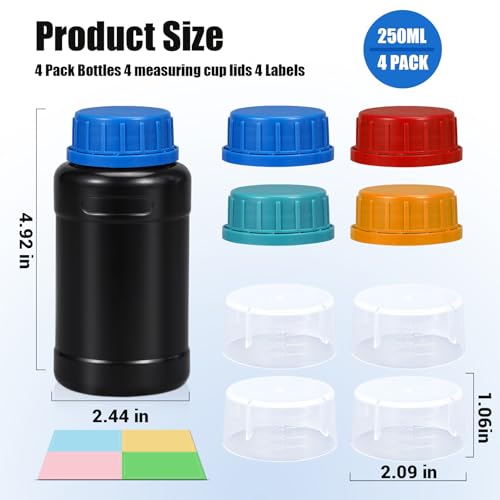 8OZ Plastic Bottles with Caps,Empty Bottles with Lids, Small Travel Pill Bottles with Measuring Cup Lids, Leak Proof Liquid Containers for Medicine, Sample and Storage - size: 8oz