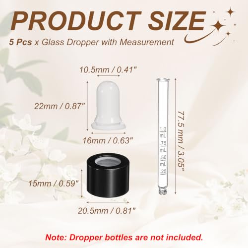PATIKIL Glass Eye Dropper, 5 Pcs Droppers Liquids Closure Top with Measurement mark for 30ml(1oz) Glass Bottles Liquids Essential Oils Dispenser Perfume Storage Lab, White/Black Top - color: White/Black Top, size: 1oz