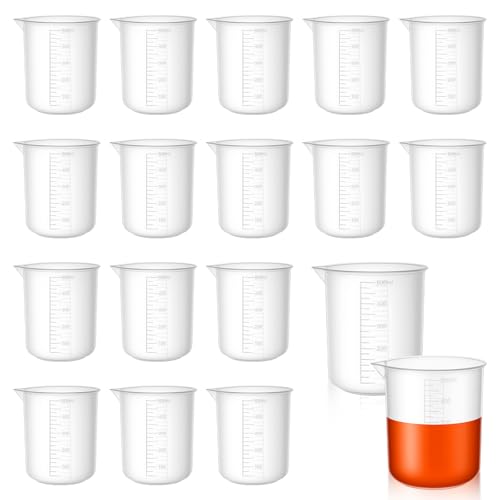 18 Pack Plastic Beakers 500 ml Transparent Lab Measuring Cup Graduations Premium Polypropylene Plastic Graduated Measuring Cups for Science Lab Equipment, Home Experiment