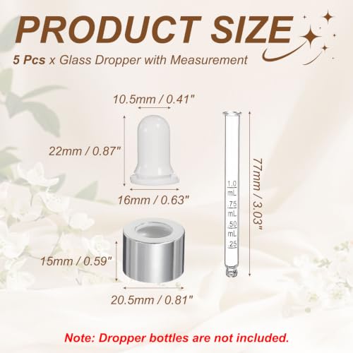 PATIKIL Glass Eye Dropper, 5 Pcs Droppers Liquids Closure Top with Measurement mark for 30ml(1oz) Glass Bottles Liquids Essential Oils Dispenser Perfume Storage Lab, White/Silver Top - color: White/Silver Top, size: 1oz