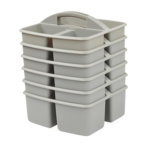 ECR4Kids 3-Compartment Small Storage Caddy Organizer, 6-Pack, Grey - color: Grey