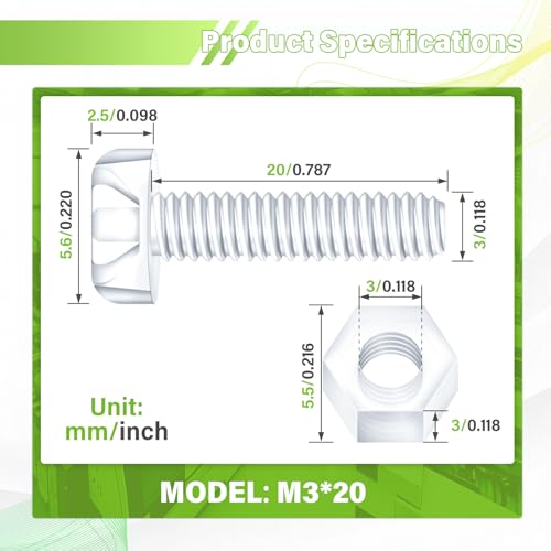 100 Pieces/50 Sets 20mm M3x20 mm Transparent Screw Nut Washer Kit - size: M3*20 mm, style: Clear Phillips Head Screws